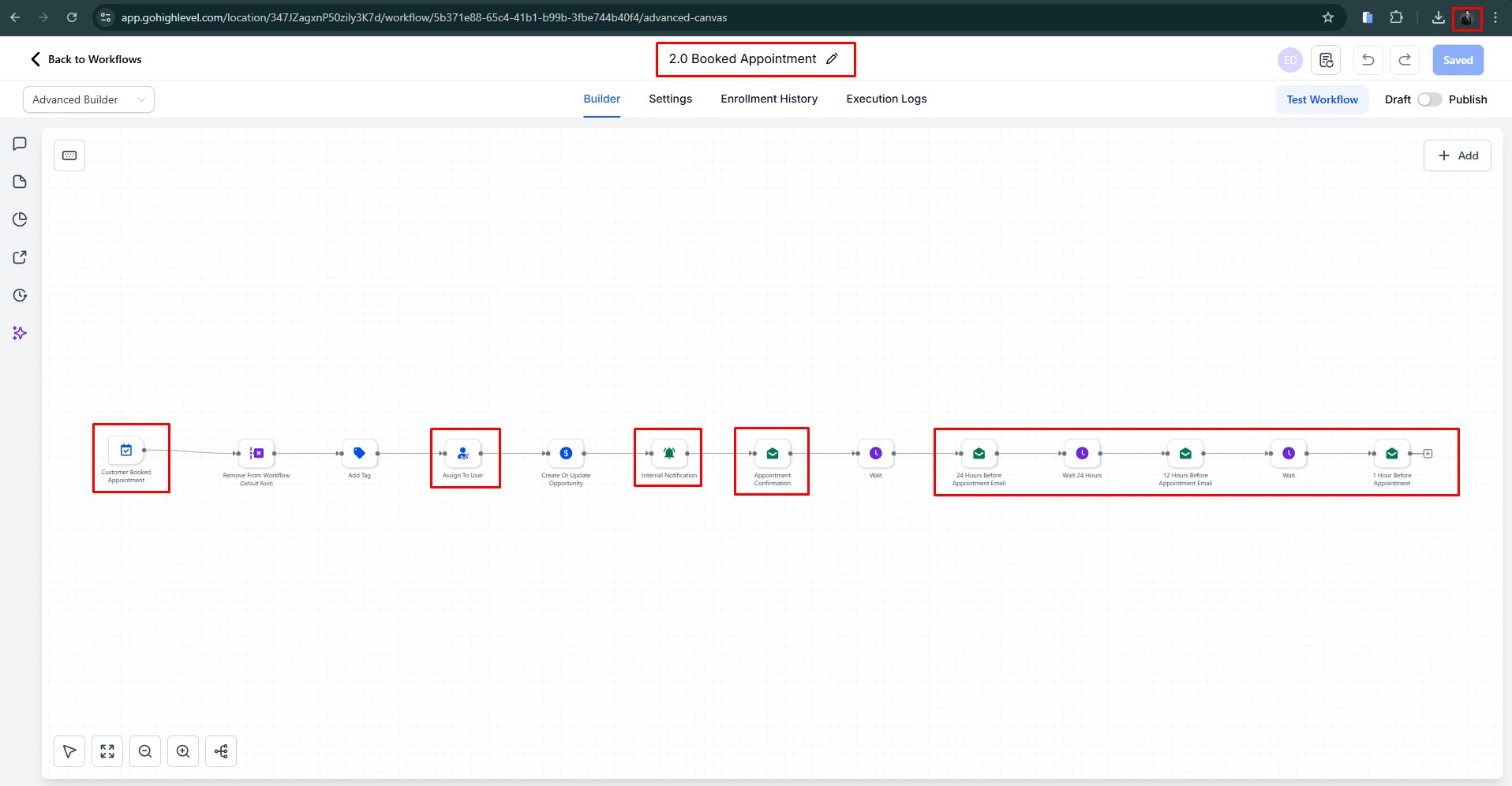 Booked appointment workflow